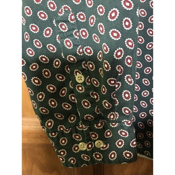 Tommy Hilfiger XL Oxford Button-Down Green Print‎ Shirt Pocket Flag & Crest Logo - Picture 9 of 12